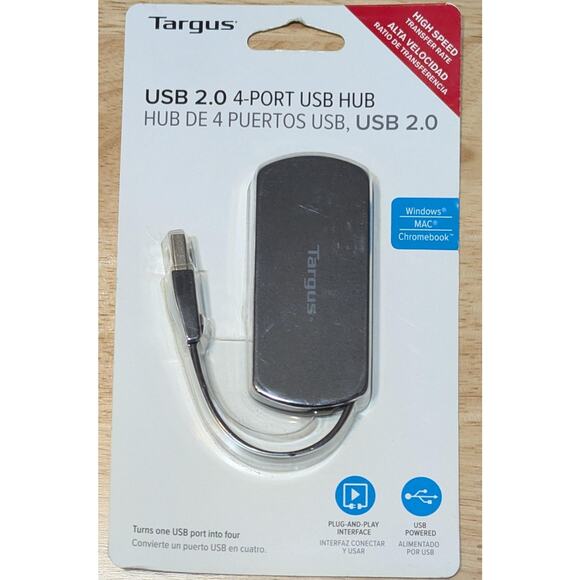 Targus USB 2.0 4-Port USB Hub High Speed Plug-and-Play Windows Mac Chromebook PC - Picture 8 of 8
